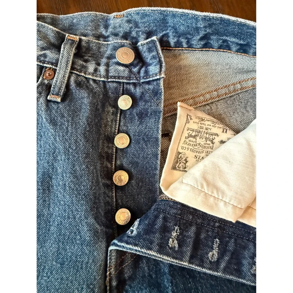 Levi's 501 Skinny Jeans Womens 25x30 Blue Excellent Selvedge Detail Button Fly - Picture 9 of 9